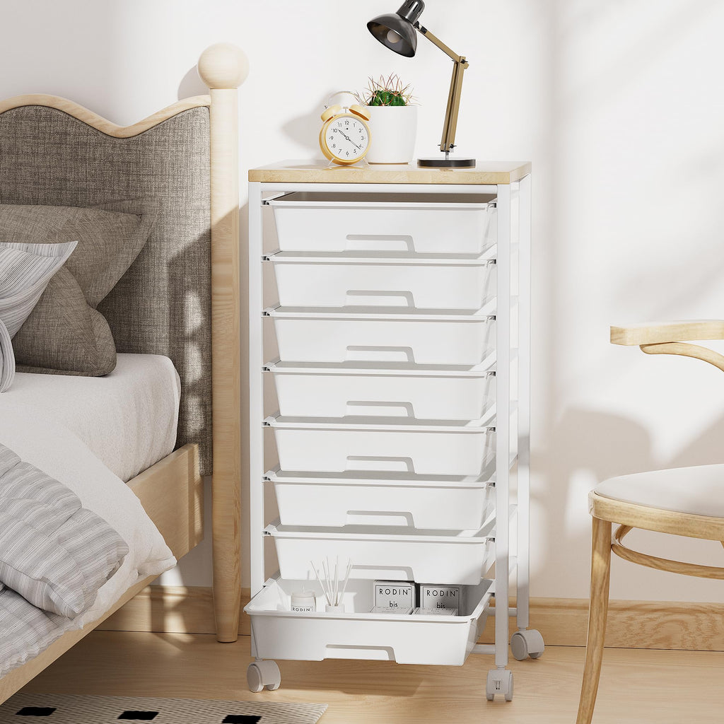 8 Drawer Rolling Storage Cart with Wooden Tabletop R452876