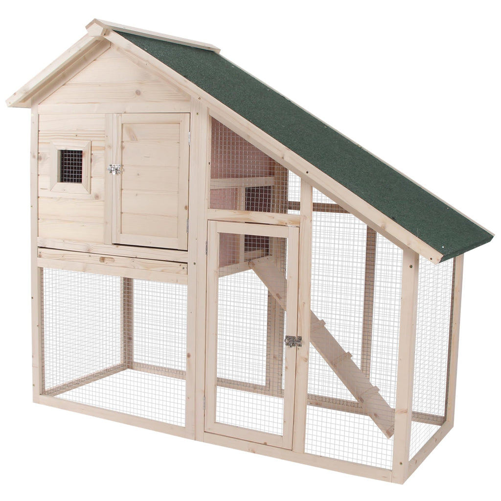 55" 2-Tier Wooden Rabbit Hutch with Ramp F9180