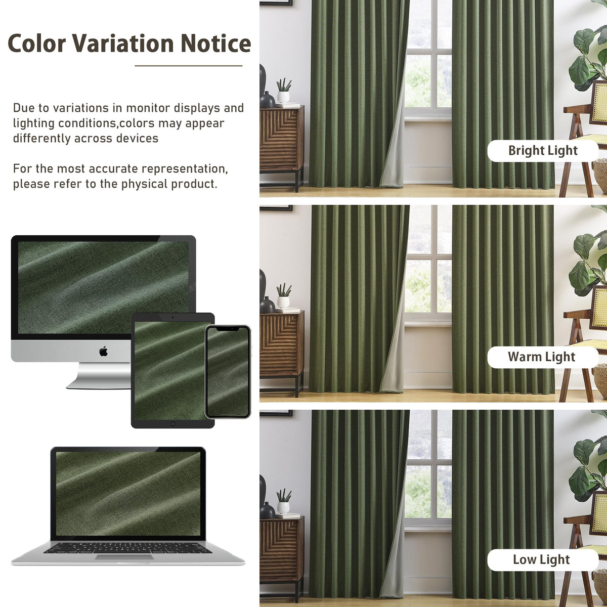 Dark Olive Green 96 Inch Blackout Curtains 2 Panels Set B331