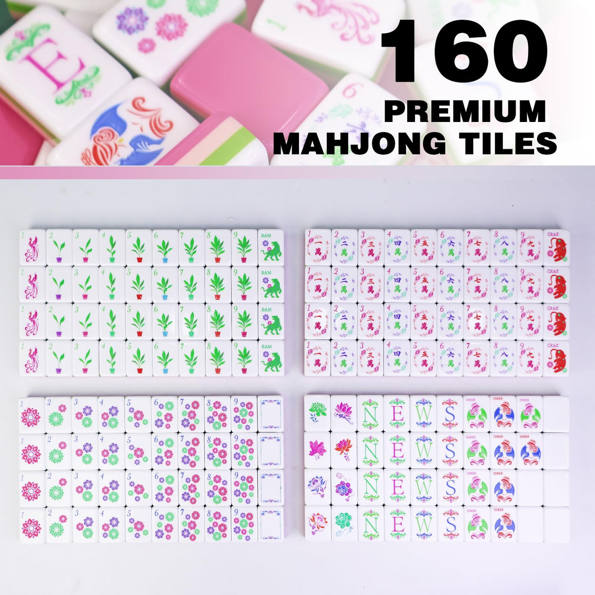 Acrylic 160 Tiles Mahjong Game Set with Carrying Bag N248