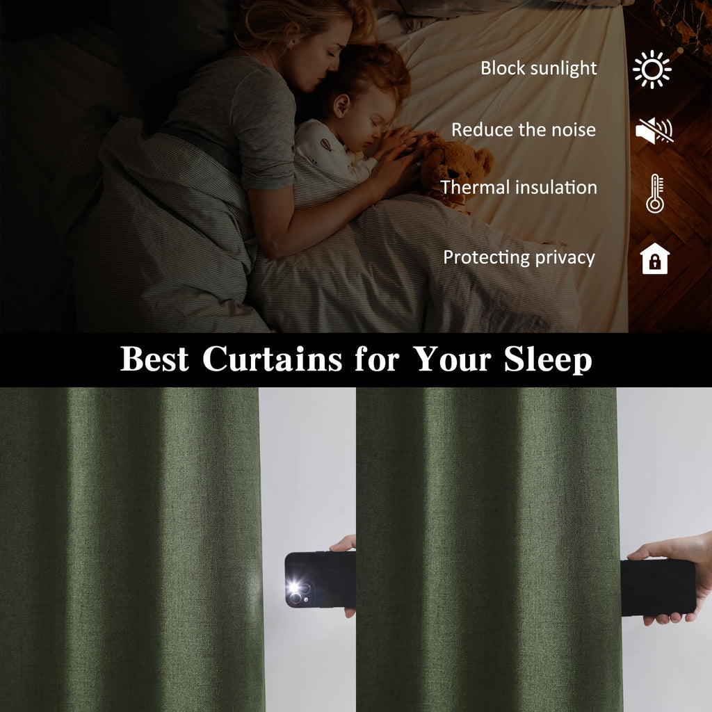 Dark Olive Green 96 Inch Blackout Curtains 2 Panels Set B331