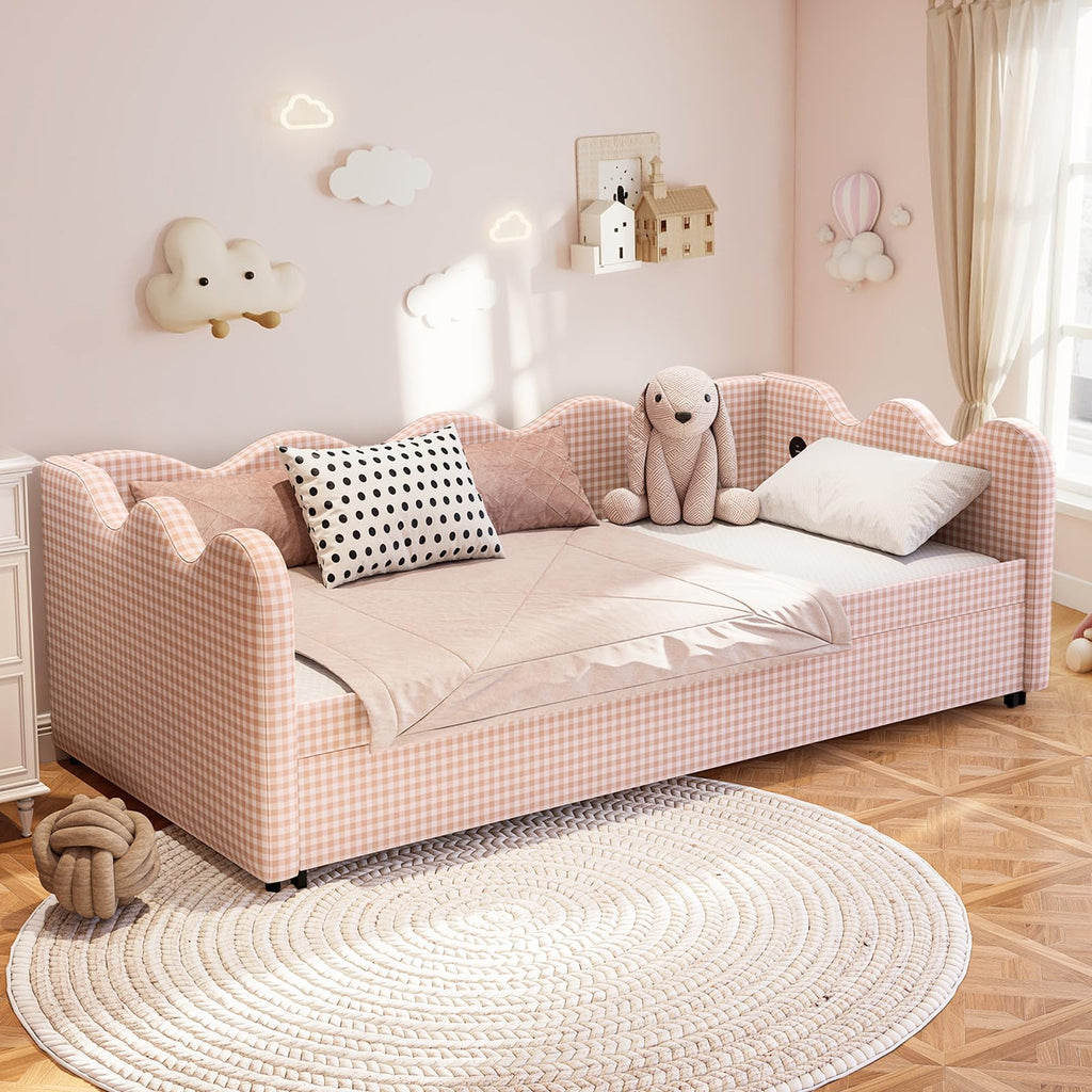 Pink Gingham Twin Size Daybed with Trundle N3673