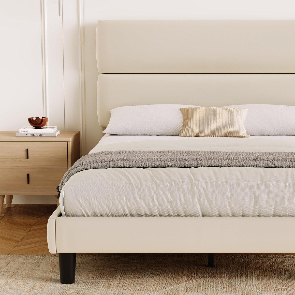 Queen Size Velvet Upholstered Platform Bed Frame R619