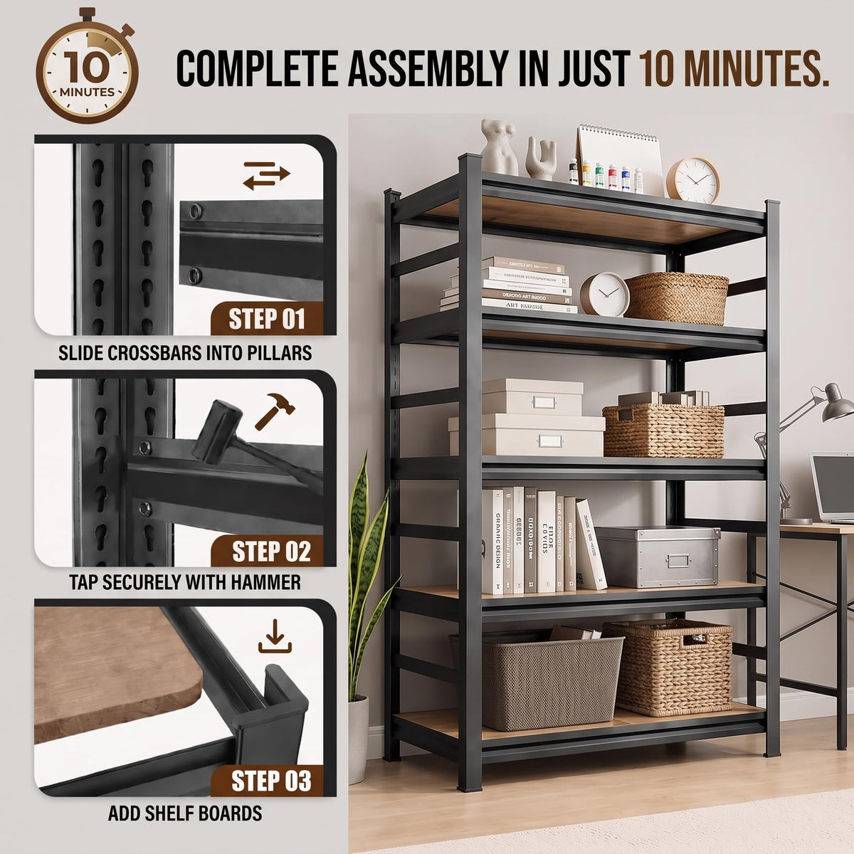 5 Tier Adjustable Wooden Bookshelf X5094