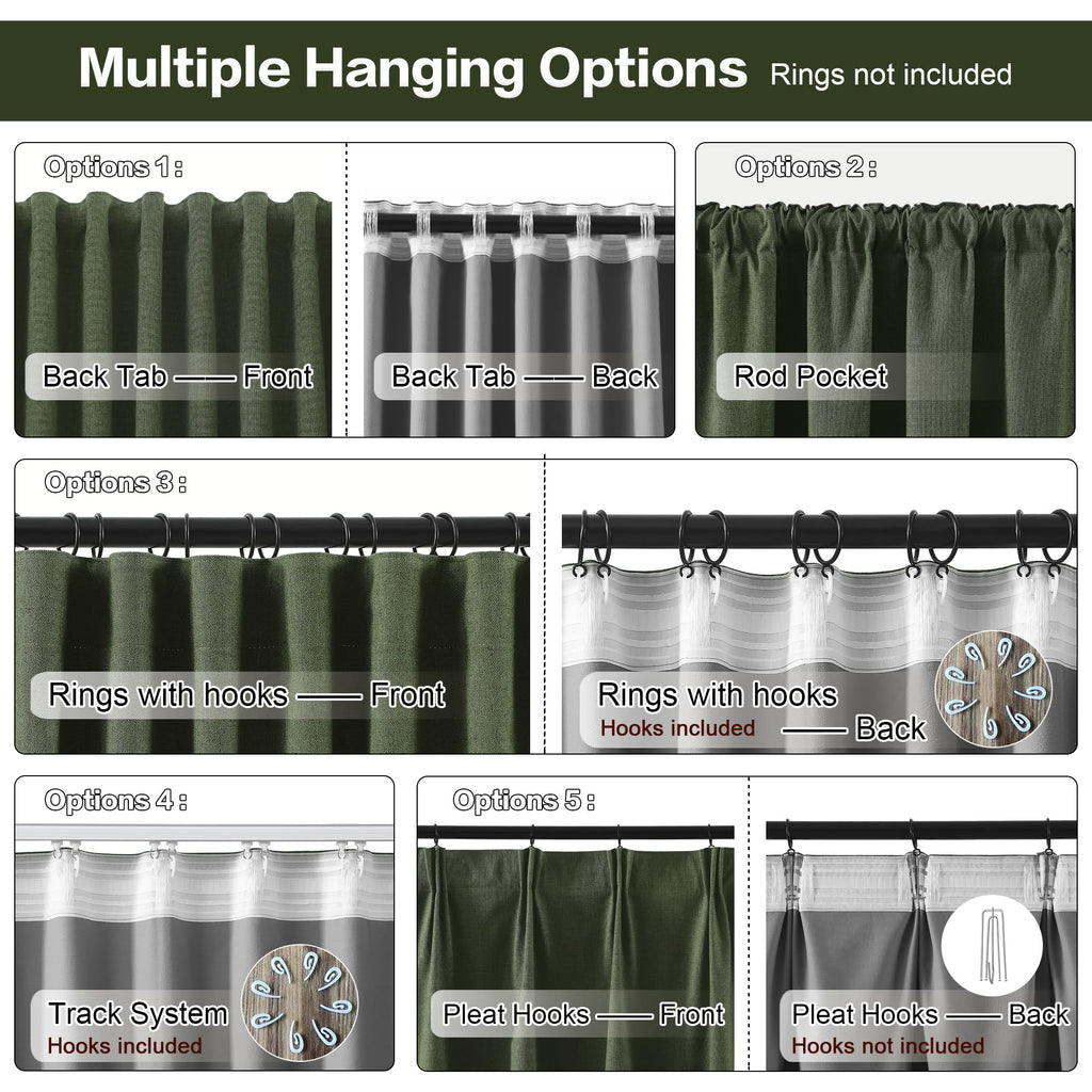 Dark Olive Green 96 Inch Blackout Curtains 2 Panels Set B331