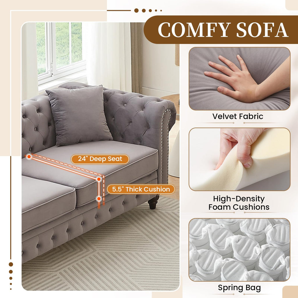 Light Grey Velvet Button Tufted Loveseat Sofa R416