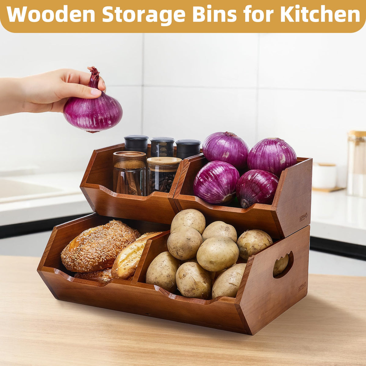 Wood 2-tier Stackable Pantry Organizer X461