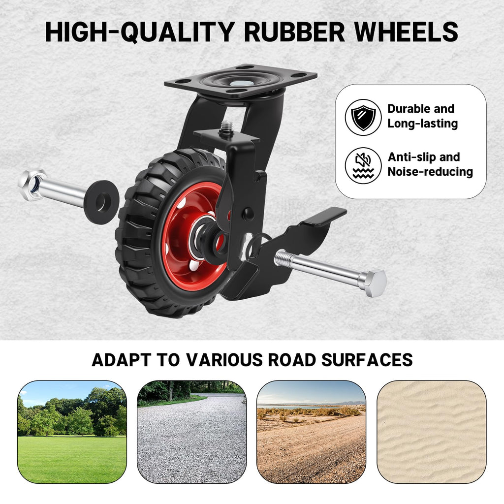 5 Inch Heavy Duty Rubber Casters Set of 4 with Brake S1290