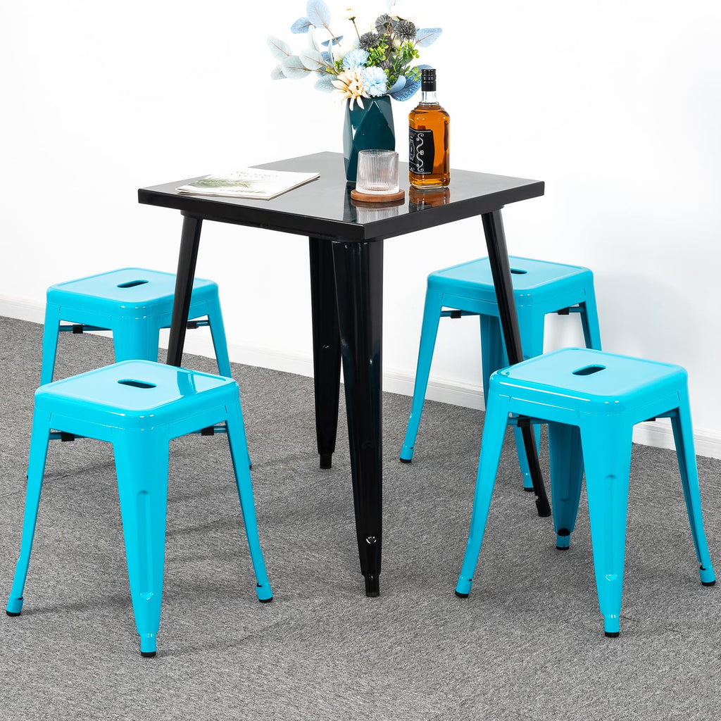 Teal Blue 18 Inch Metal Stools Set of 4 V63660