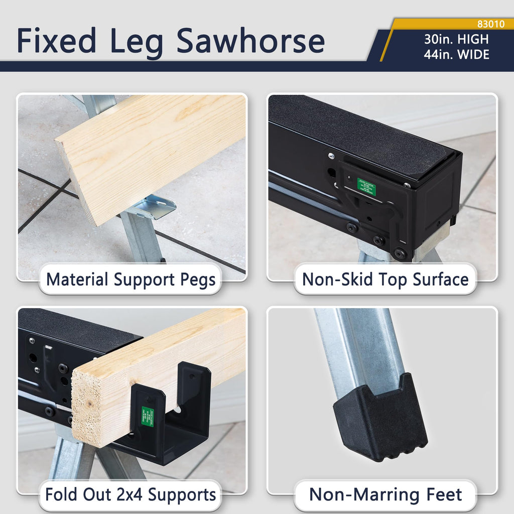 Folding Heavy Duty Metal Sawhorse 2 Pack with 2x4 Support Bracket B661