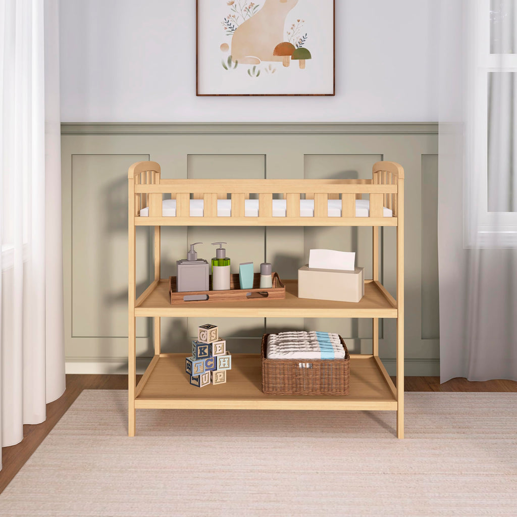 Compact Portable Pinewood Changing Table with Safety Rails S564854