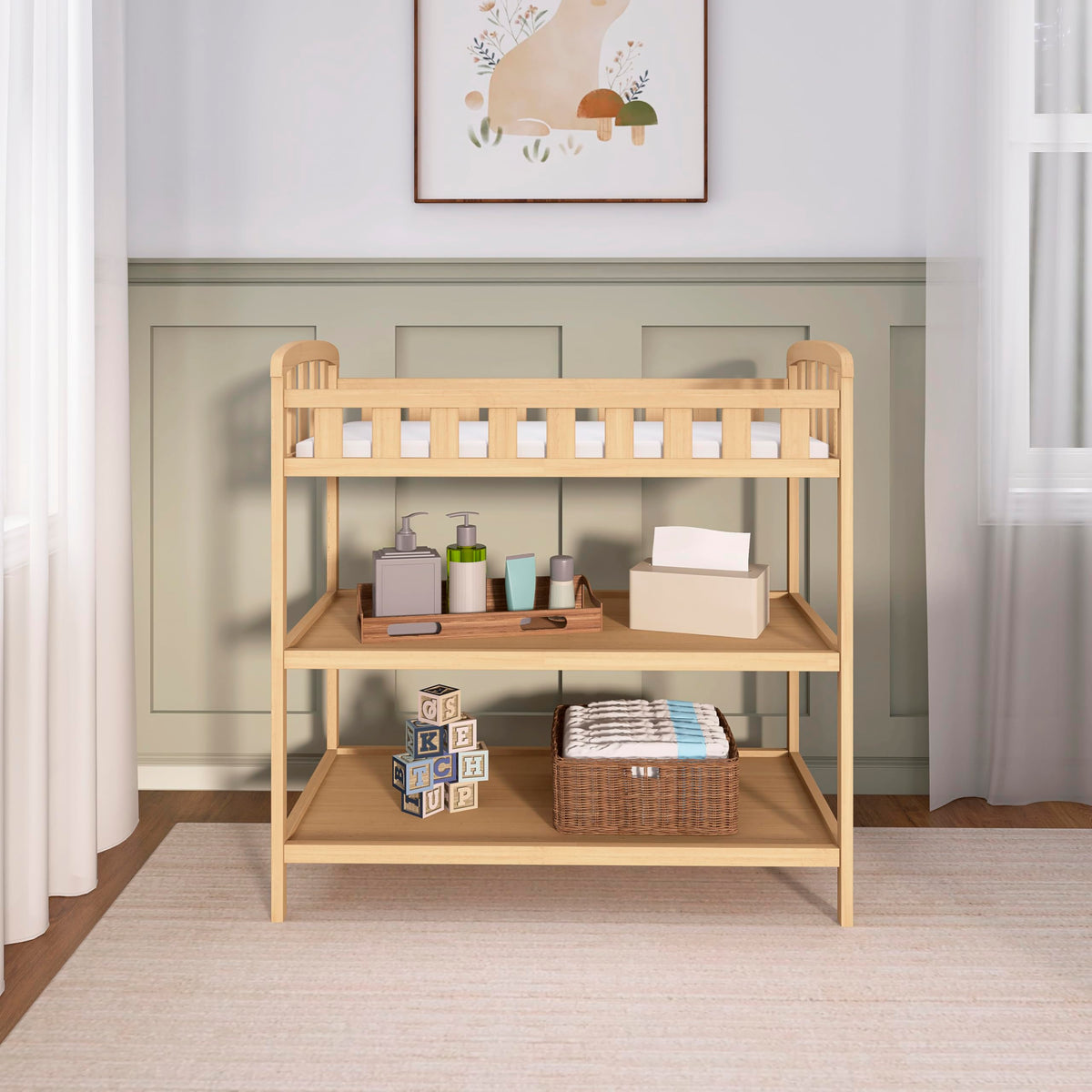 Compact Portable Pinewood Changing Table with Safety Rails S564854