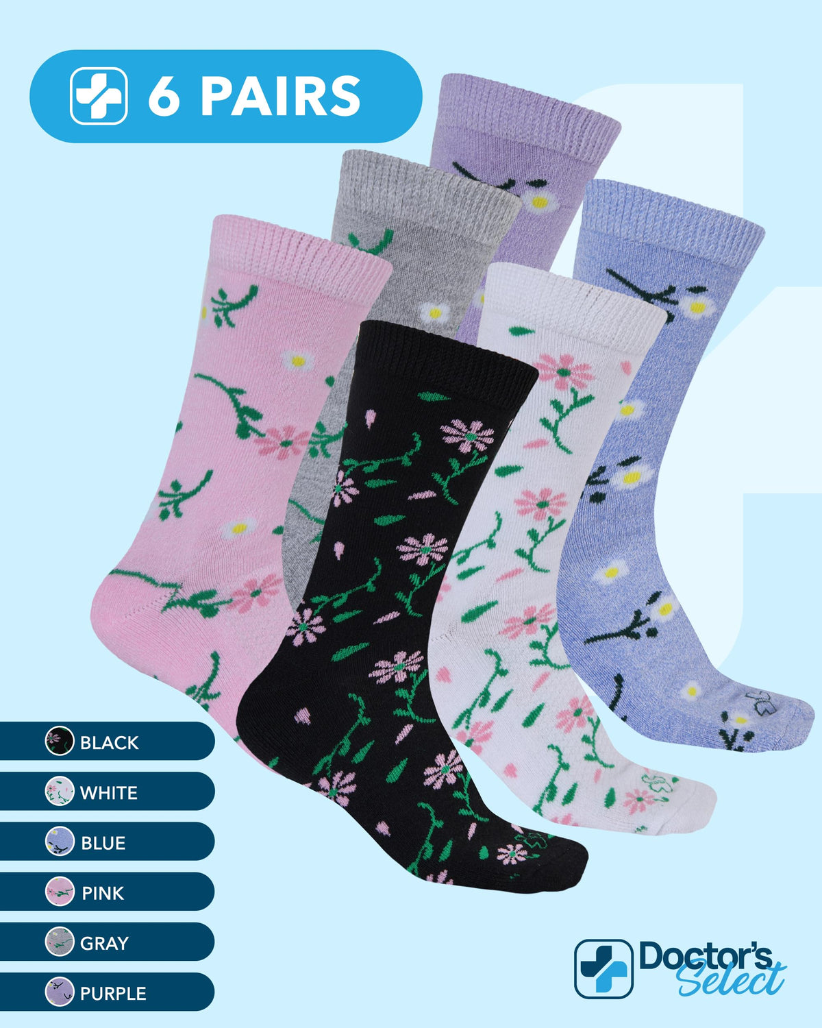 Moisture-Wicking Diabetic Socks 6 Pairs J139