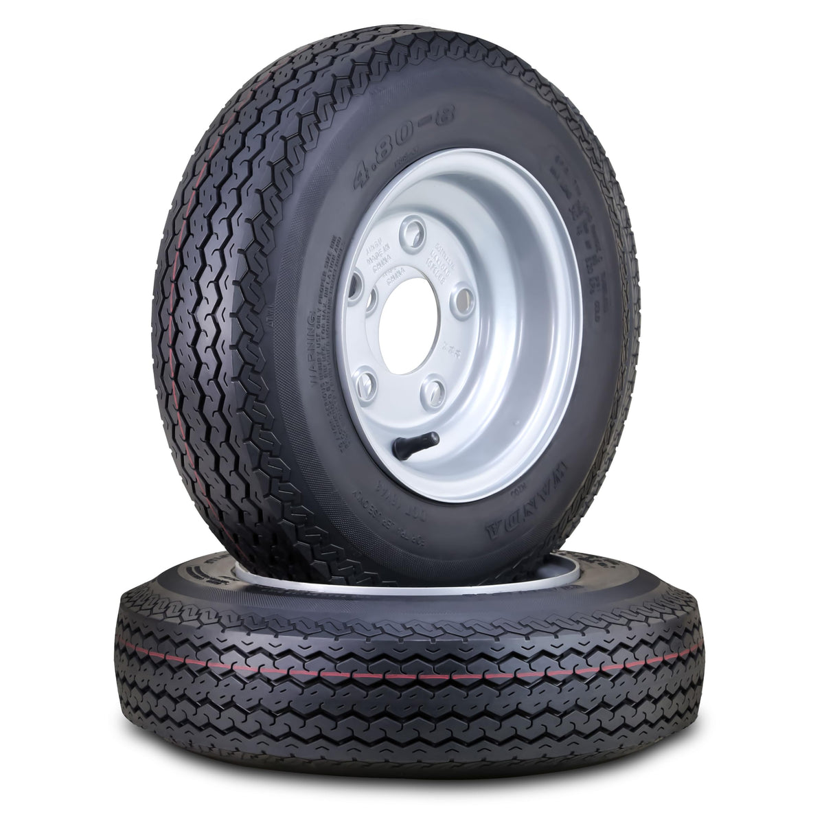 Trailer Tire Wheel 4.80-8 6-Ply 5 Lugs 4.5 Silver Rim Pk2 P8080