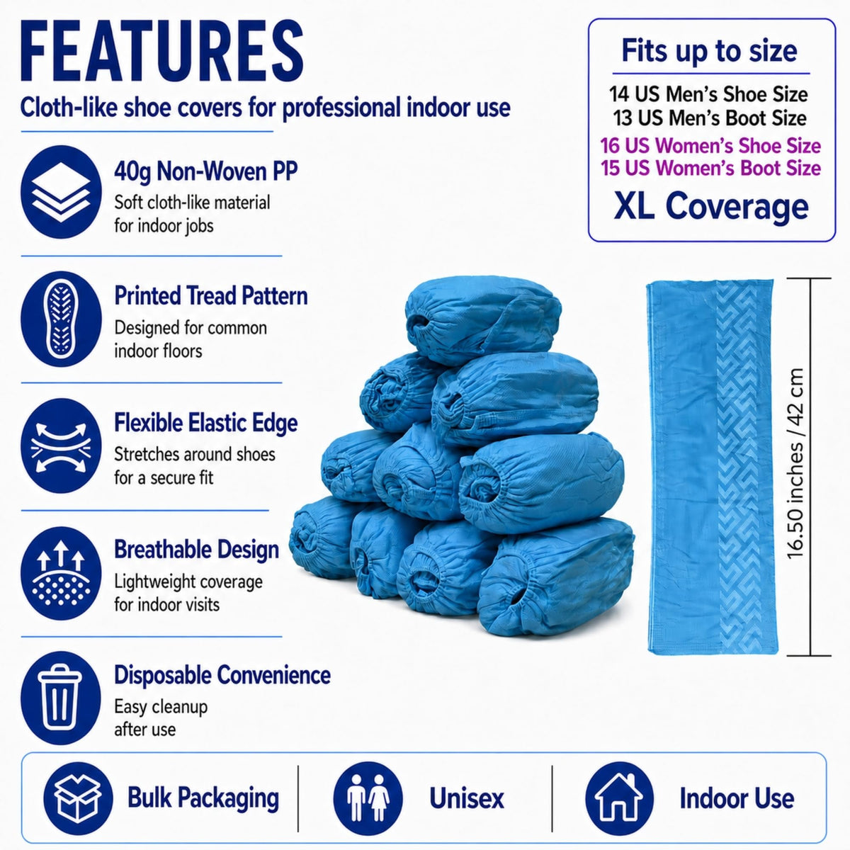 Blue Disposable Shoe Covers 100 Pack XL G1371