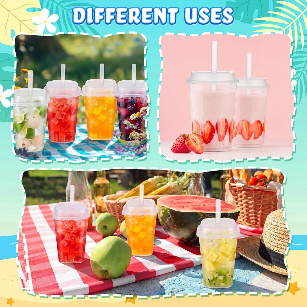 30 Pack 22 oz Clear Plastic Cups with Lids & Straws P1215