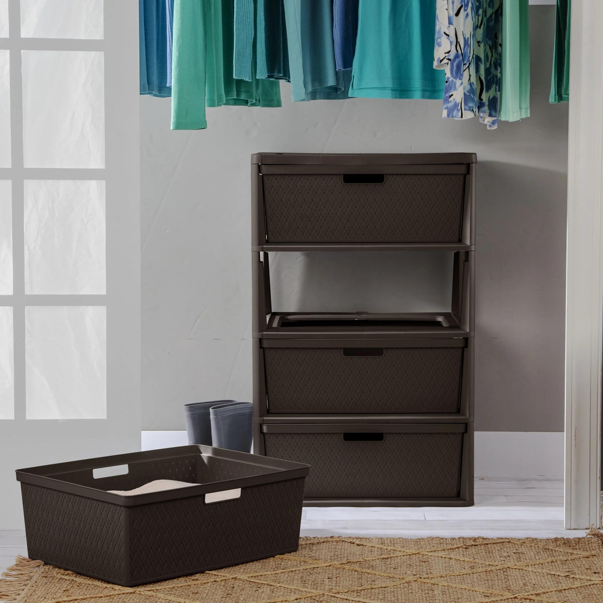 Dark Brown 4 Drawer Plastic Drawer Tower U72126