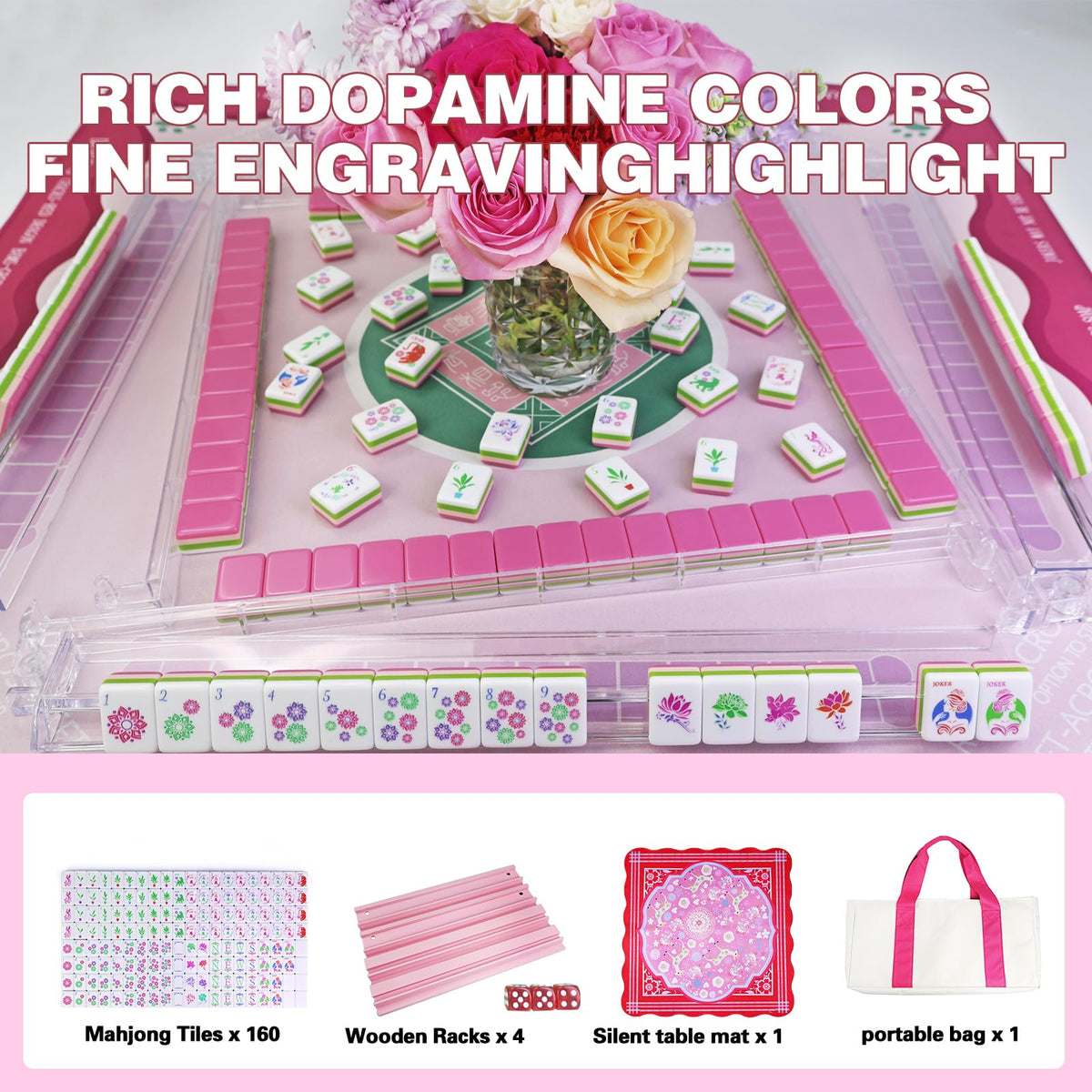 Acrylic 160 Tiles Mahjong Game Set with Carrying Bag N248
