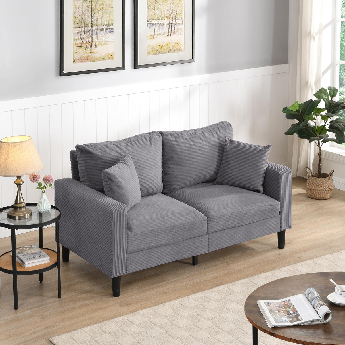 Light Gray 2-Seater Upholstered Loveseat Sofa C335