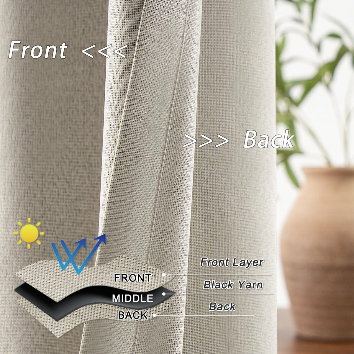 Blackout Linen Curtains 92 Inch 2 Panels B7977