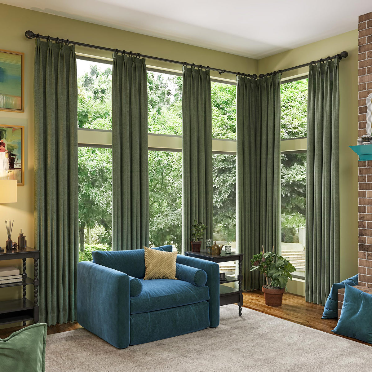 Dark Olive Green 96 Inch Blackout Curtains 2 Panels Set B331
