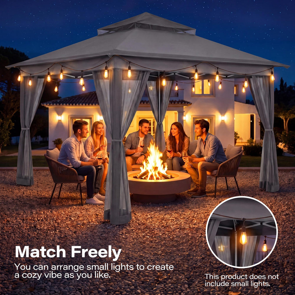 11x11 Pop Up Gazebo Canopy Tent with Mosquito Netting, Adjustable Height, Gray X936025