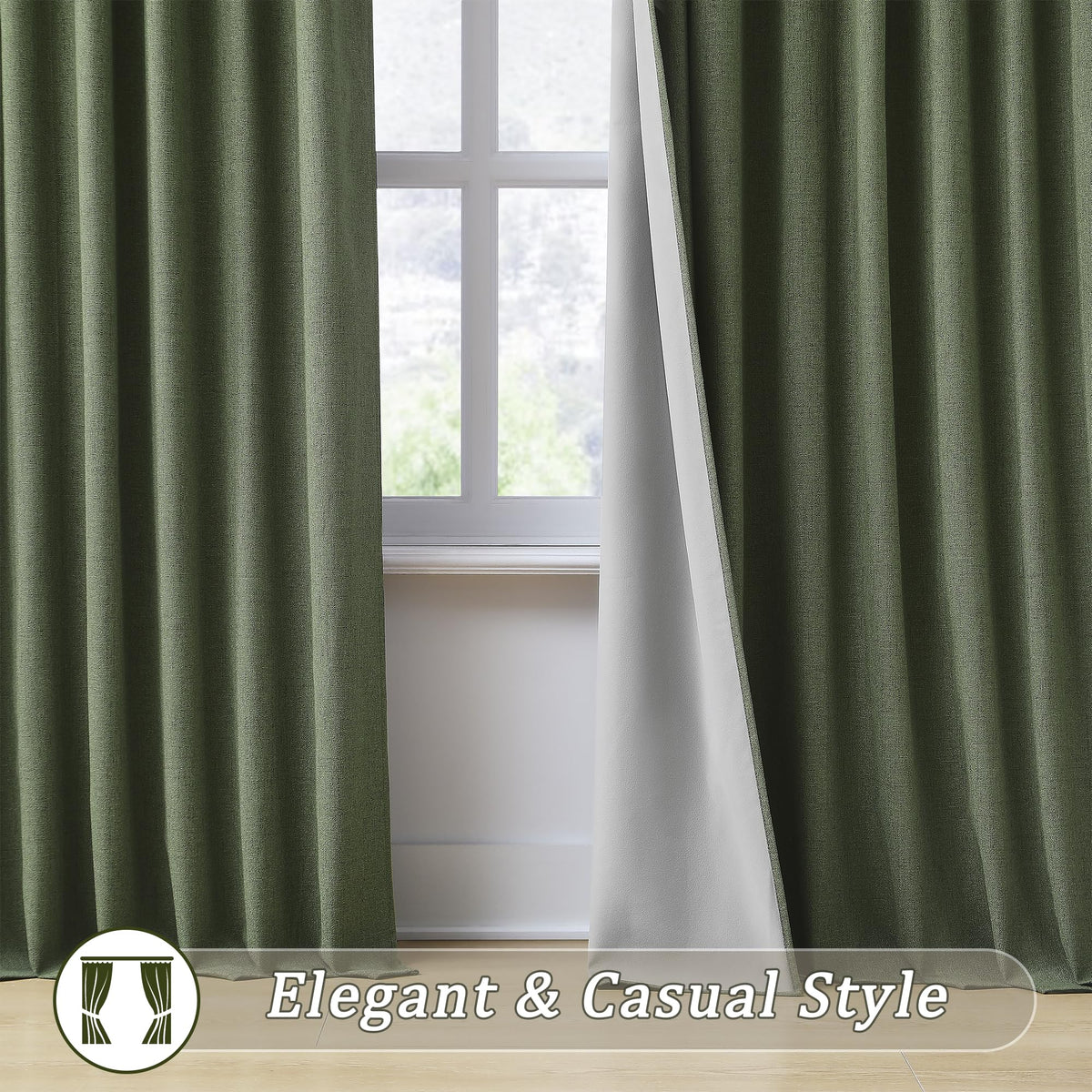 Dark Olive Green 96 Inch Blackout Curtains 2 Panels Set B331