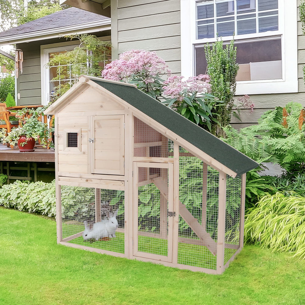 55" 2-Tier Wooden Rabbit Hutch with Ramp F9180