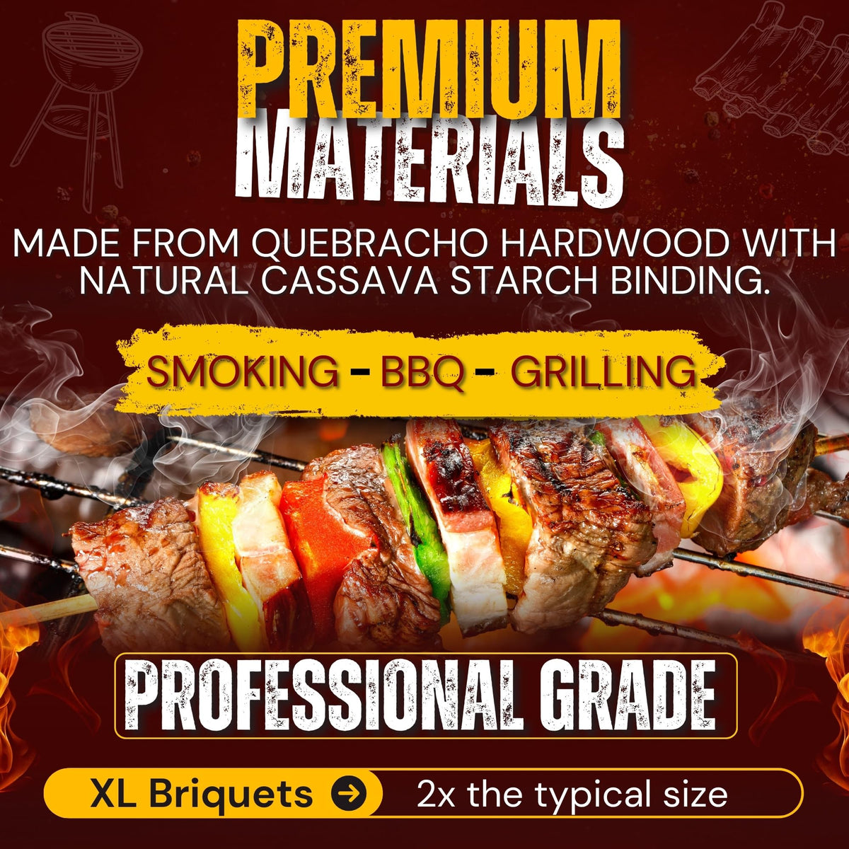 XL Quebracho Hardwood Briquets, Natural Wood Charcoal with Cassava Starch (10 LB) R677666
