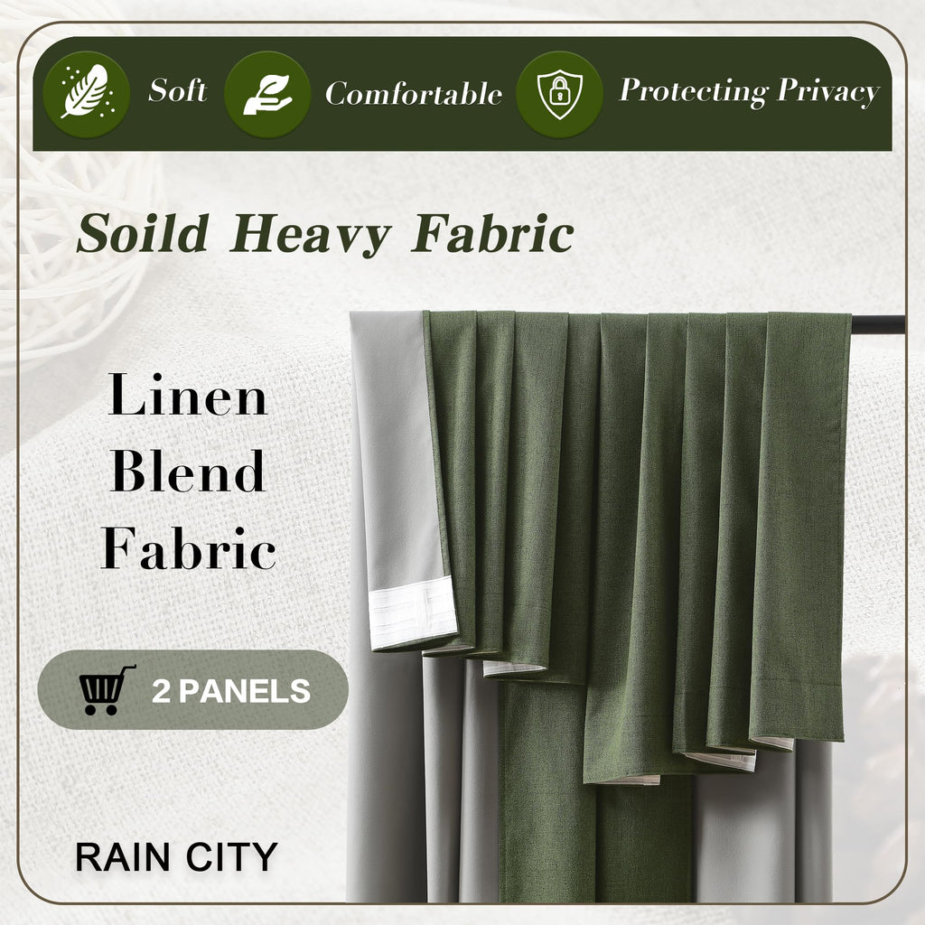 Dark Olive Green 96 Inch Blackout Curtains 2 Panels Set B331
