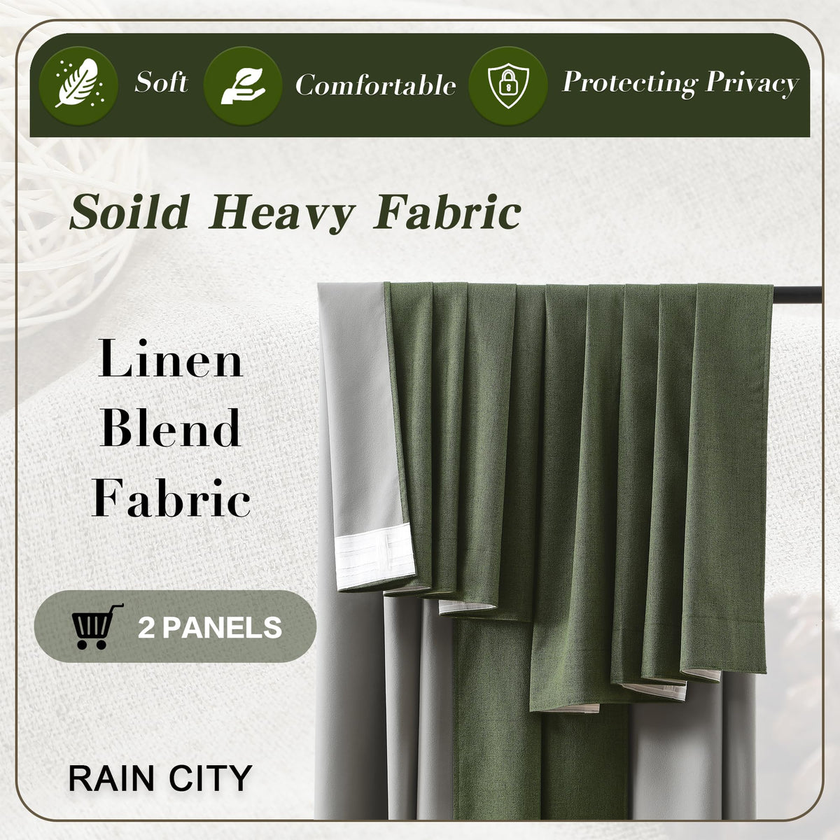 Dark Olive Green 96 Inch Blackout Curtains 2 Panels Set B331